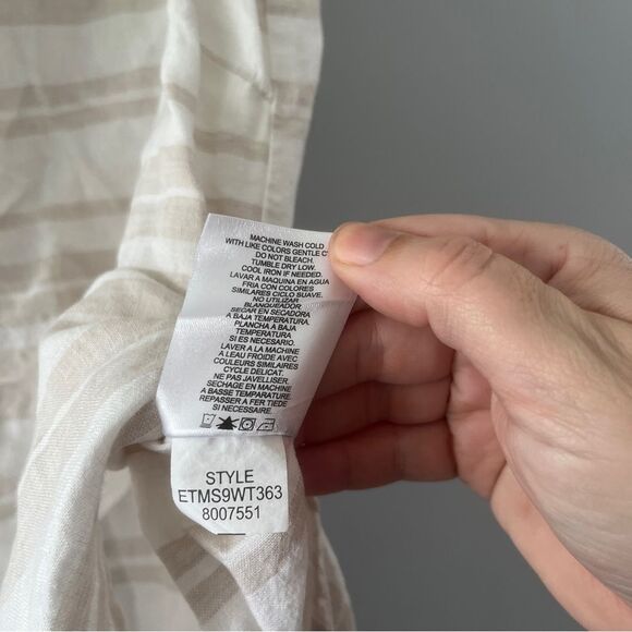 Sleeveless Linen Popover Blouse Tan Cream Stripes Neutral Ellen Tracy Size Large - Picture 6 of 7